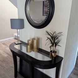 Wood Table With Matching Mirror 