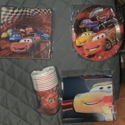 Cars Disney birthday party decoration Supplies includes: 10 plates, 10 cups, napkins, tablecover 