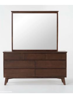 Draper Brown Wood 7-Drawer Dresser with Mirror Living Spaces