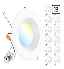 Sunco 12 Pack 6 Inch Retrofit LED Recessed Lights, 5CCT, 13W=100W Dimmable 965LM, Selectable CCT 2700K/3000K/3500K/4000K/5000K, Baffle Trim, LED Retro
