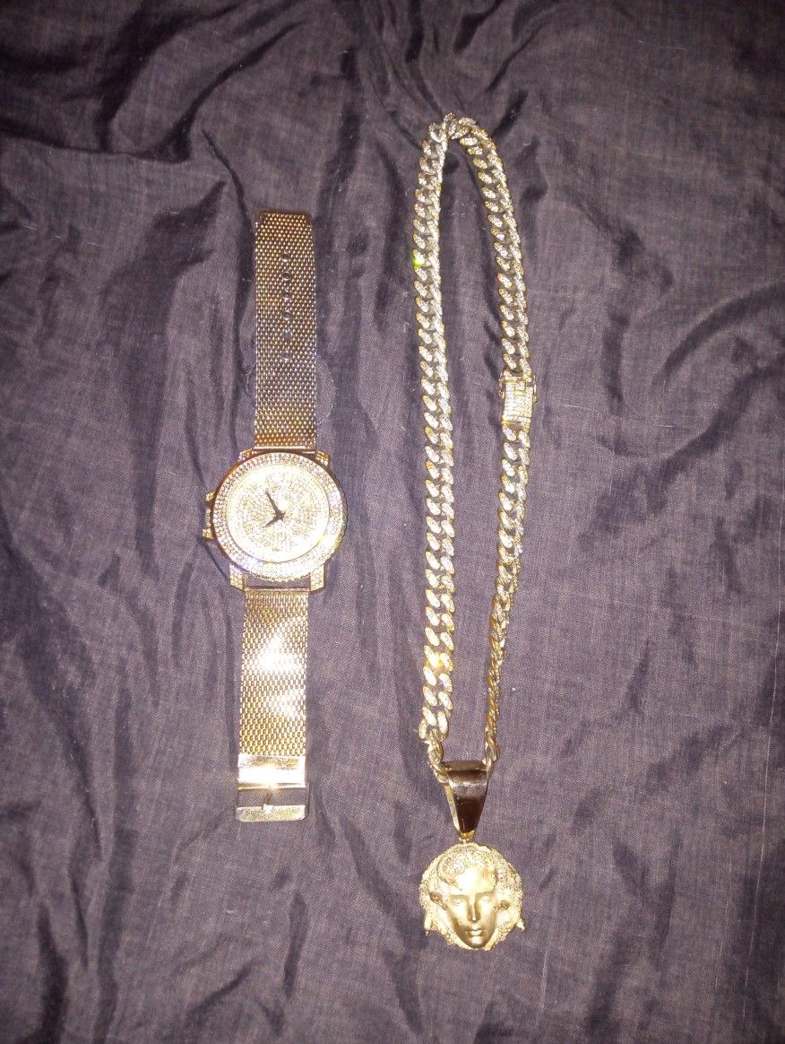 10kp Diamond Necklace With Medusa Medallion10kp Diamond Watch..