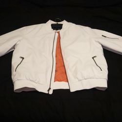 White Outdoor Bomber Jacket (Large) – Clean Look, Orange Interior