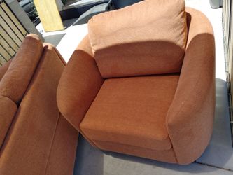 Loveseat and barrel chair