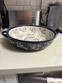 Temptations blue floral Lace Bakeware Oven Safe To 450 Degrees