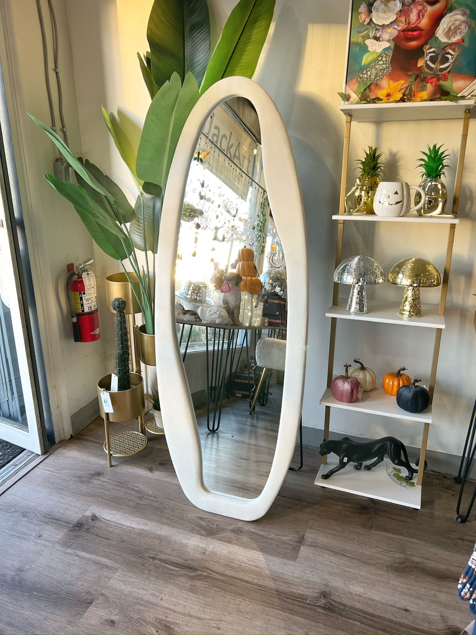 Full Body Boho Curved Velvet Mirror Standing