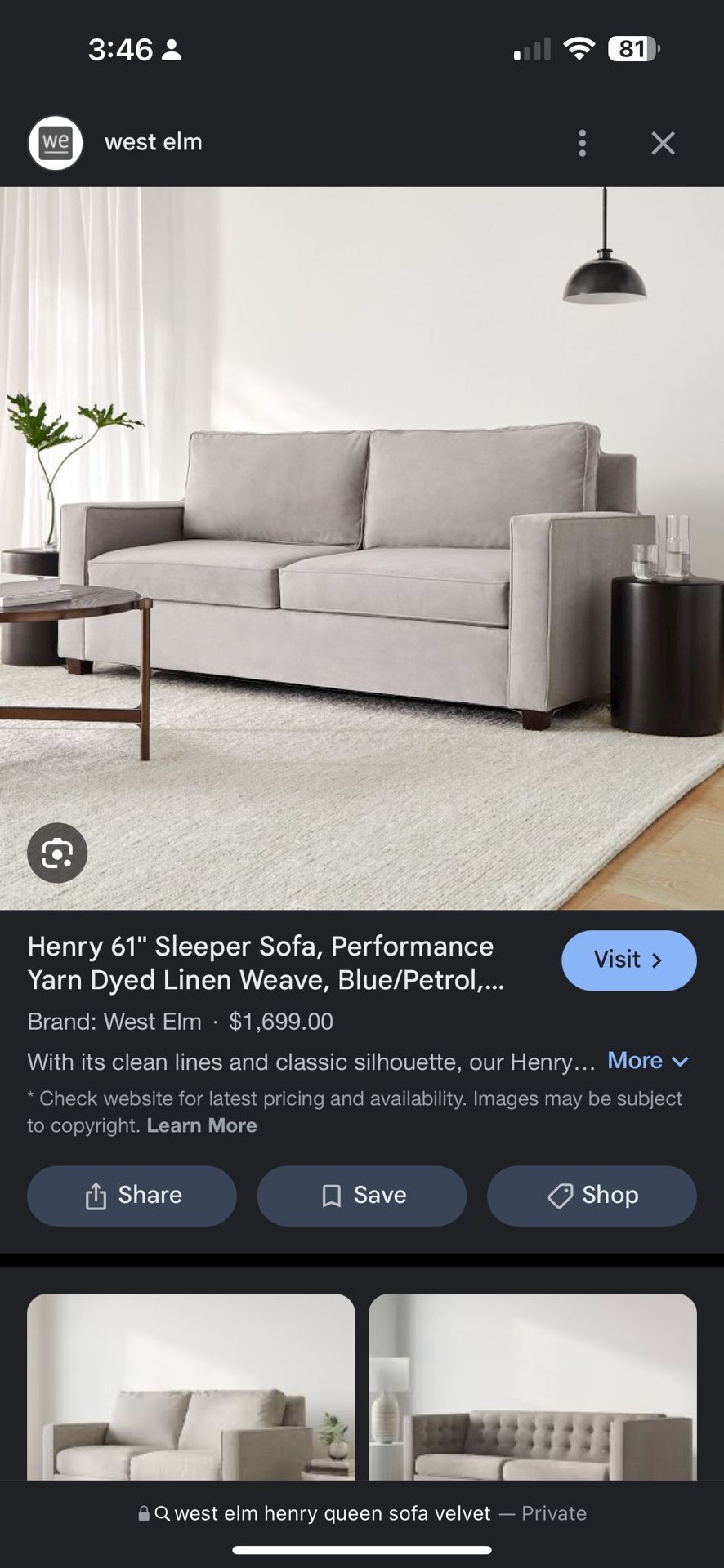 West elm Henry Sleeper Sofa