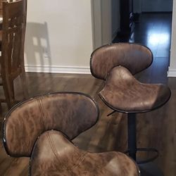 Adjustable Metal upholstered Swivel Vintage Brown Kitchen Dining Bar Counter Stool Chair Set of 2,