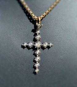 18th century ART-DECO Jewelry 10k solid yellow gold 925 sterling silver natural diamond 1.00CTW Cross Religious Pendant charm