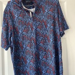 PGA Tour Blue and Red Graphic Polo Shirt