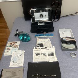 Vintage Polaroid Land Camera Automatic 100 & Accessories w/Case
