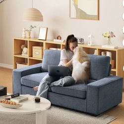 INGALIK Modern Loveseat Sofa, Upholstered Fabric Love Seat with Linen Cushions, Compact and Stylish for Small Spaces, Living Room, Bedroom, Office - D