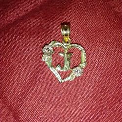 Vintage 14K Gold Initial J Heart Pendant 