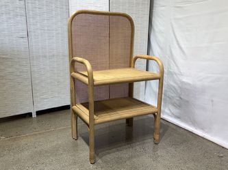 Natural Rattan 2-Tier Nightstand w/ Tall Arched Back