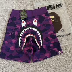 BAPE Purple Camo Shark Sweat Shorts