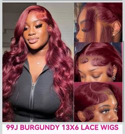 🔥Brand new🔥 99J Burgundy Wig Human Hair 26inch 13x6 HD Transparent Lace Straight Red Human Hair Wig Colored Reddish Brown Lace Frontal Wigs 180 Dens