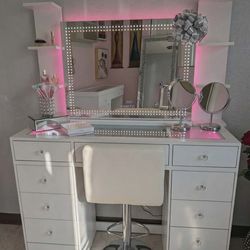 Vanity with Shelves and Mirror with Bluetooth