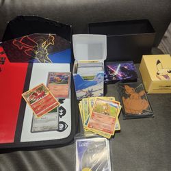 Pokemon Cards + 3 Pks Sleeve, 2 Full Deck Boxes Etc..