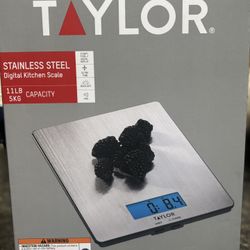 Taylor 11lb Stainless Steel Digital Kitchen Scale, Ultra-Thin, Silver New