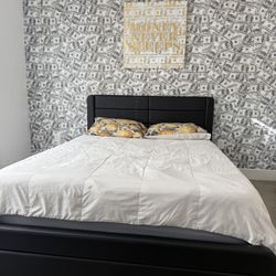 Black PU Leather Queen Bedframe