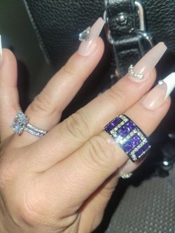 925 Silver Rings with CZ and Purple Stones