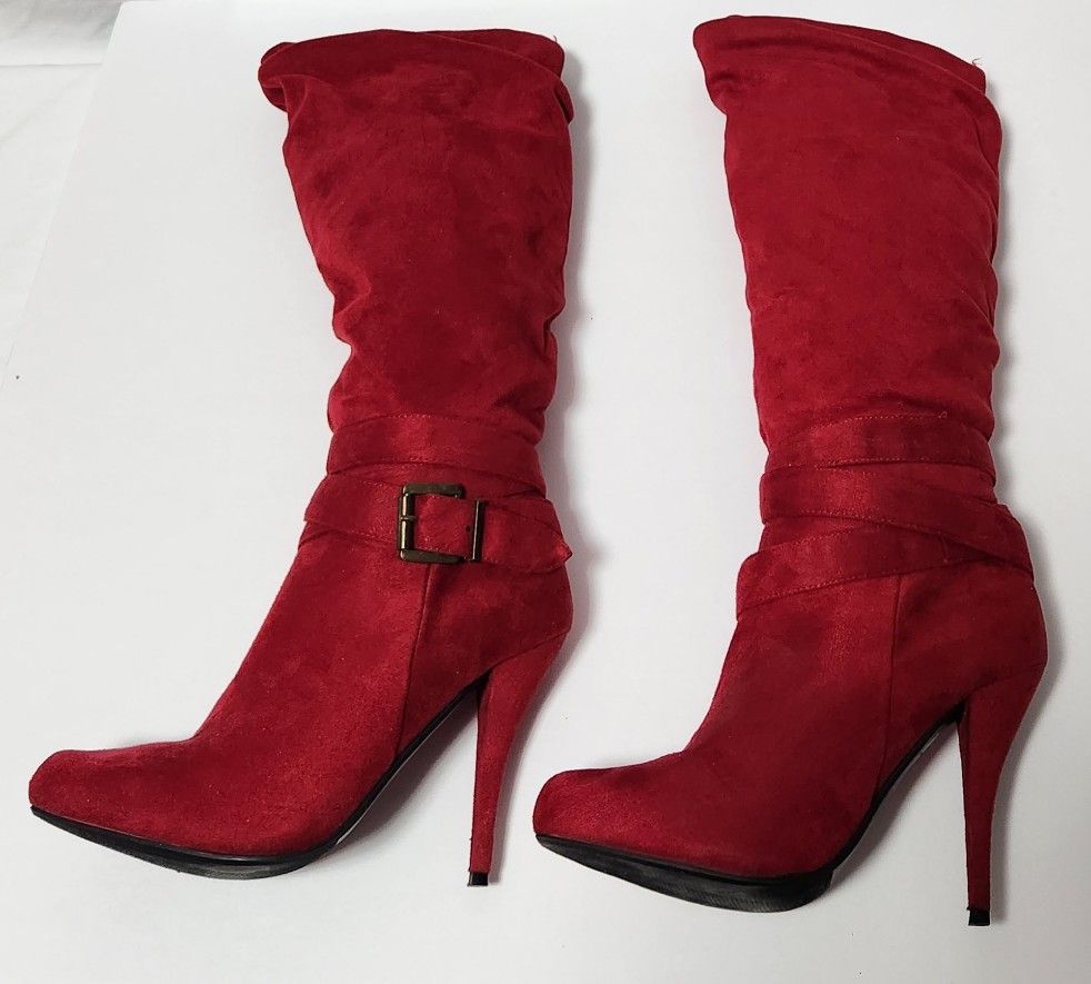 RED SUADE DRESS BOOTS W/ HEELS