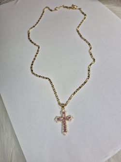 Beautiful Pink cross Necklace 14K Gold Laminated Hypoallergenic Waterproof Non Tarnish Excellent Quality