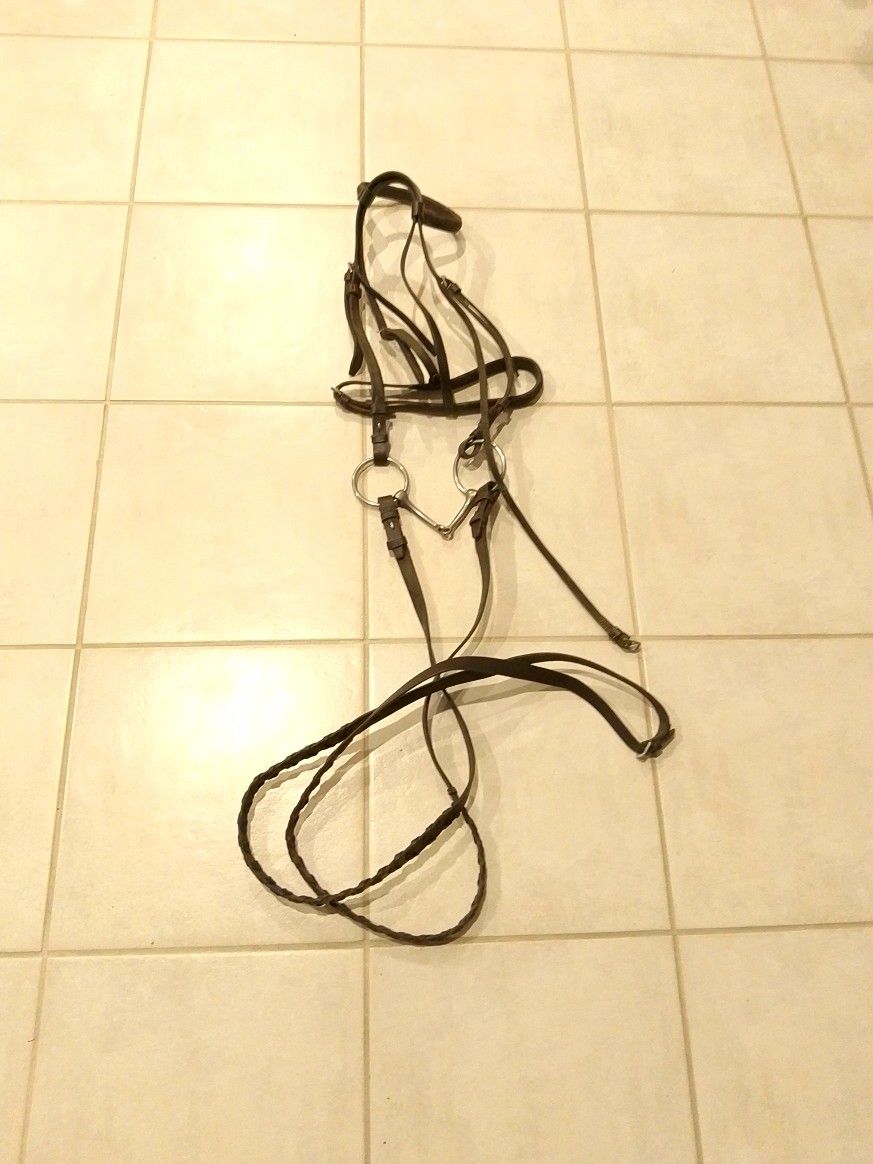 Vintage Horse Bridle And Bits Hand Stitched Leather And Metal