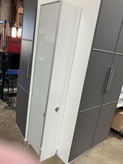 IKEA Narrow Storage Cabinet W/ Frosted Glass Door & Lock 79” x 16” x 11”