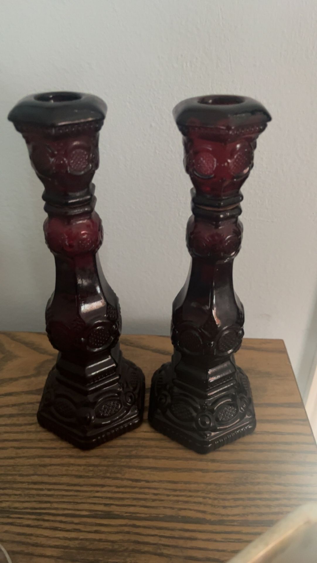 Pair of Vintage Avon Ruby Red Candlestick holders