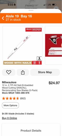 Milwaukee 12-Inch AX Reciprocating Saw Blades 5-Pack