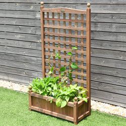 Wood Planter Free Standing Plant Raised Bed with Trellis for Garden or Yard (25’’LX 11’’WX 48’’H)