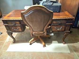 Antique Wood Writing Desk with leather rolling chair