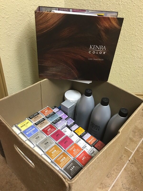 Box of Kenra Hair color & Color Swatch book