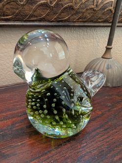 Green Glass Bird Figurine with Controlled Bubbles