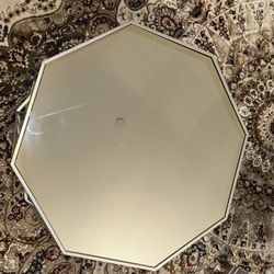 Modern Geometric Mirror Coffee Table – Silver Prism Base