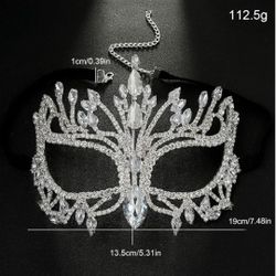 Rhinestone Masquerade Mask Full Face Jewelry for Women Mardi Gras Mask Crystal Face Chain Jewelry