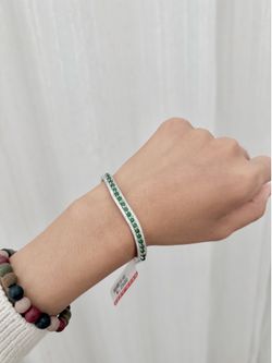 Real Natural Grade A Jade Cabochon Bangle Bracelet Vivid Green Jadeite 6.5”