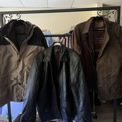 Lot Of 3 New Heavy Duty Men’s Jackets XL Leather, Oilskin, Waterproof