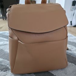 MIA + SOPHIA Leather Diaper Bag Backpack with USB Charging port, Changing Pad, Stroller Straps (Brown Olivia)