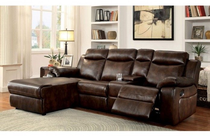 Brand New Brown Leather Reclining Sectional Sofa w Cup Holders And Storage