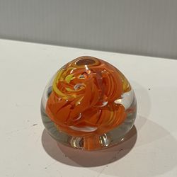 Clear Yellow Orange Swirl Paperweight Desk Ornament