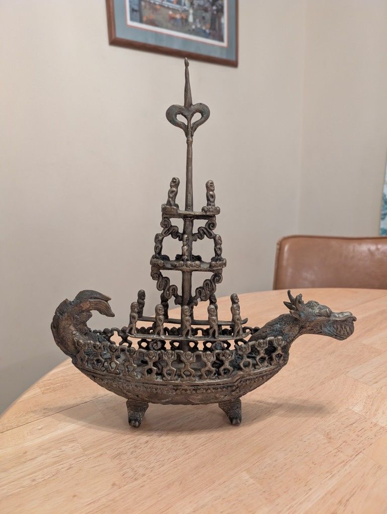 Vintage Bronze Asian Dragon Boat 