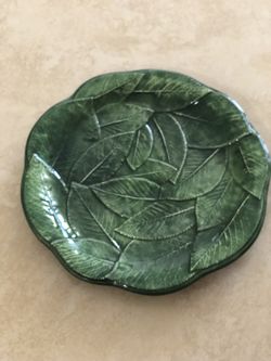 Majolica Vintage Italian Green Leaves Small Plates