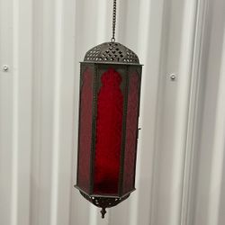 Antique Vintage hanging Candle holder Red Glass