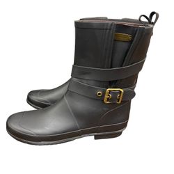 2013 BURBERRY Mid Buckle Black Rubber Rainboots EU:40/US:10