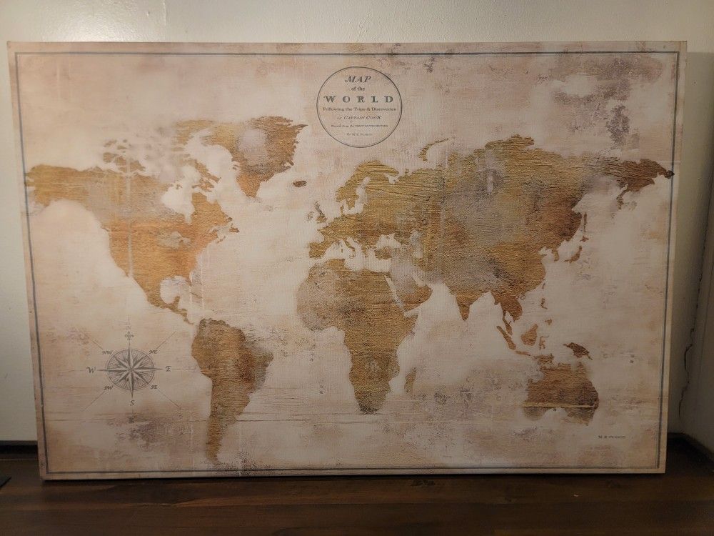 Cream Rustic World Map Canvas Art Print 36"L x 24" W