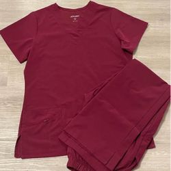 Brand New Burgundy Wine Jockey Nurse Scrubs Top Pants for Women Set of 2 - size M