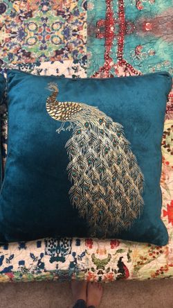 2 Teal Velvet Beaded Peacock Pillow for Sale in Temecula CA