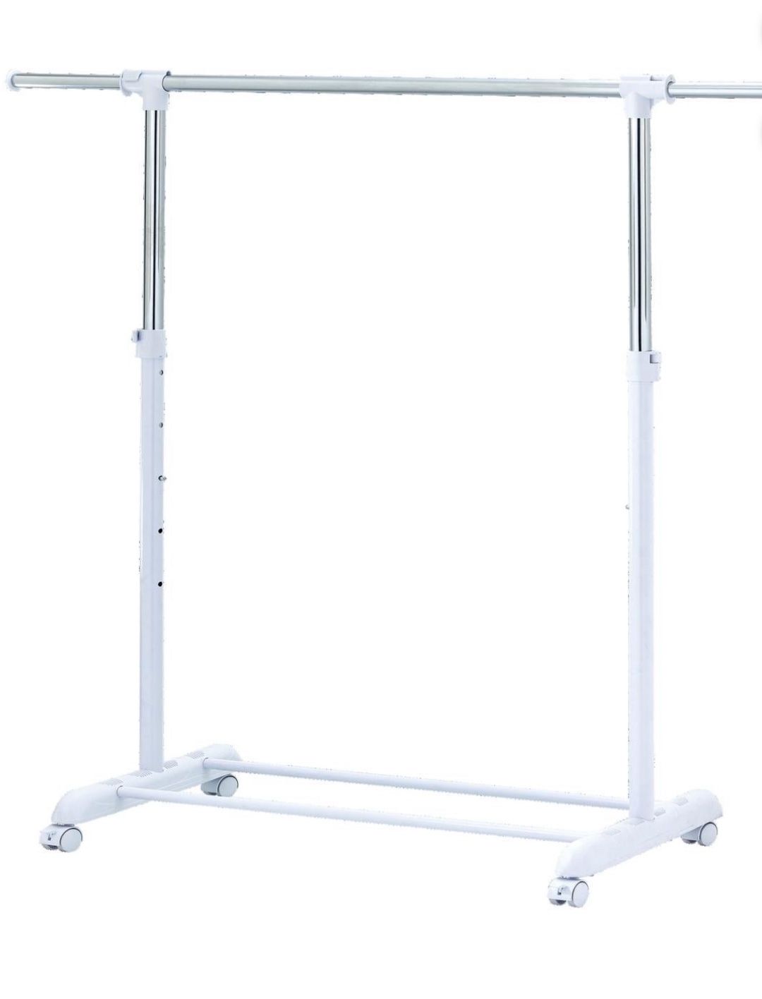 Adjustable Rolling Garment Rack Metal Chrome, White, 84-121Wx44Dx123.5-163Hcm