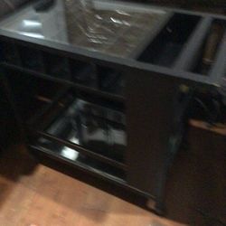  Vintage  Wood Mirror  Wine Cart  With Wheels 